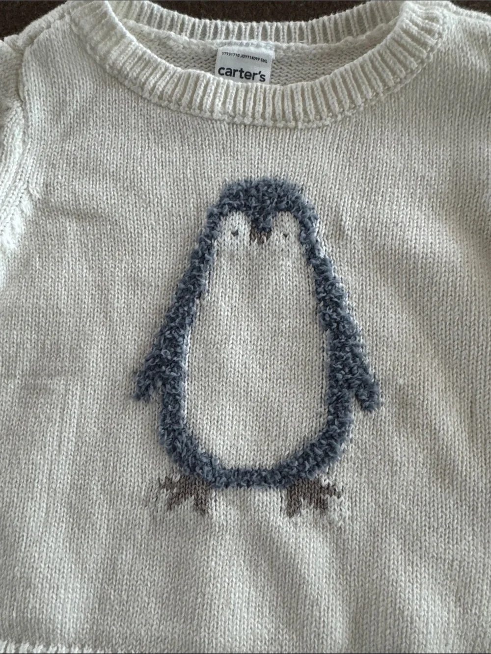 Carter's Cream Penguin Knit Sweater and Gray Knit Pants